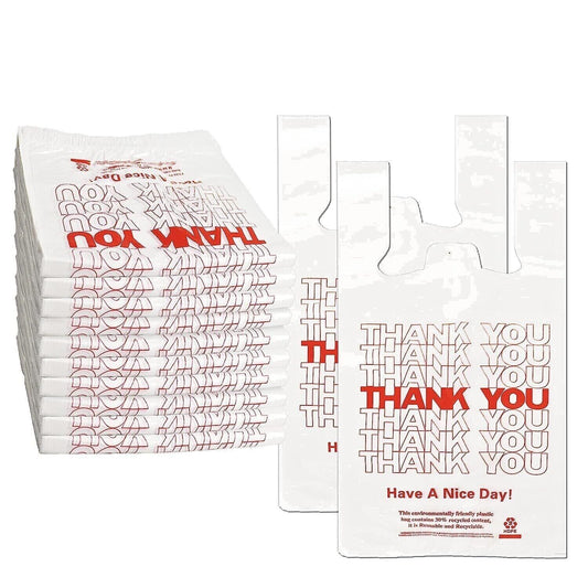 1000PACK Thank you bags, T shirt bags, White Plastic Bags with Handles, Grocery