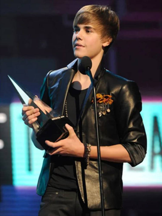 Justin Bieber Black Leather Blazer